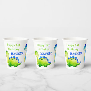 Personalised name baby dinosaur party paper cups