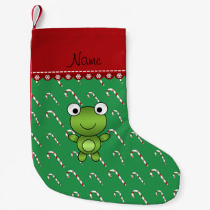 Personalised name baby frog green candy canes small christmas stocking