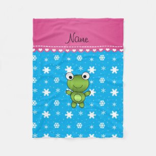 Personalised name baby frog sky blue snowflakes fleece blanket