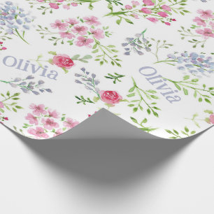 Personalised Name Baby Girl Floral Wrapping Paper
