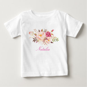 Personalised Name Baby Girl Watercolor Floral-6 T-Shirt
