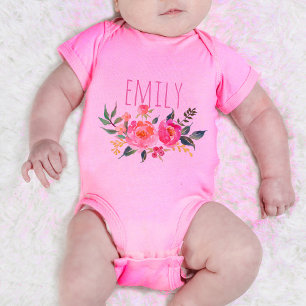 Personalised Name Baby Girl Watercolor Floral-7 Bodysuit