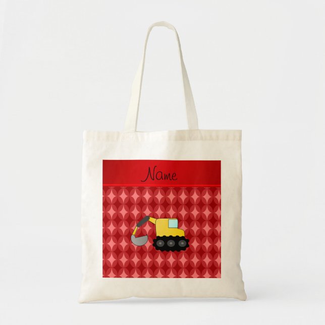 Personalised name backhoe red retro ovals tote bag (Front)