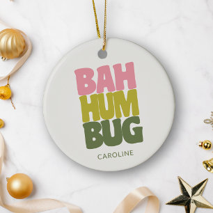 Personalised Name Bah Humbug Christmas Quote Ceramic Tree Decoration
