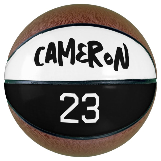Personalised Name Ball Player Number Black White Basketball (Front)