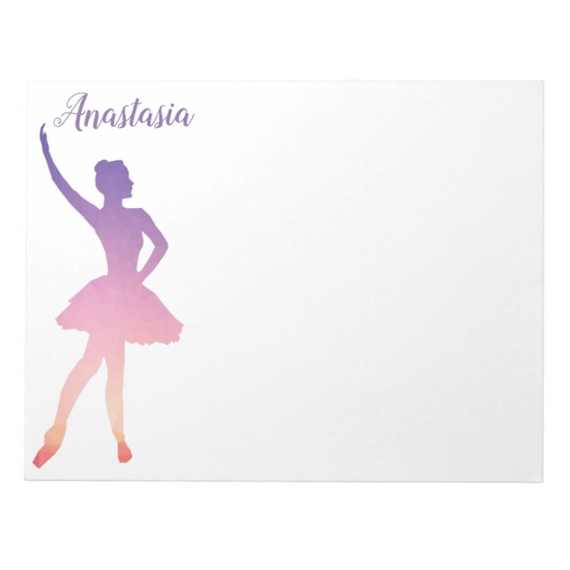 Personalised name ballerina girl dancing notepad (Front)
