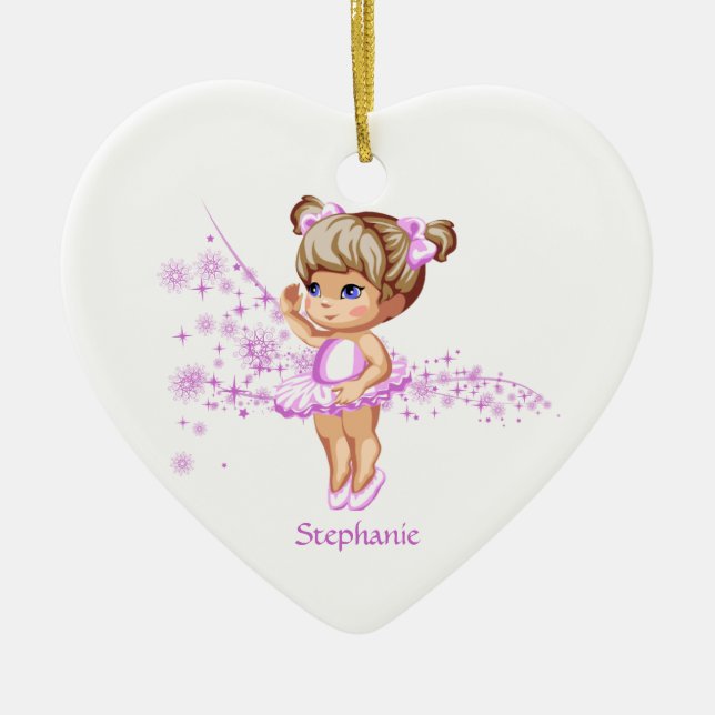 Personalised name ballerina girl heart ornament (Front)