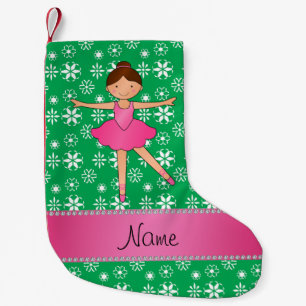 Personalised name ballerina green snowflakes small christmas stocking