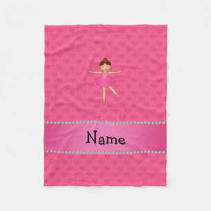 Personalised name ballerina pink hearts fleece blanket