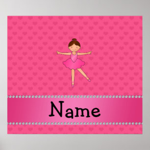 Personalised name ballerina pink hearts poster