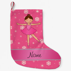 Personalised name ballerina pink snowflakes small christmas stocking