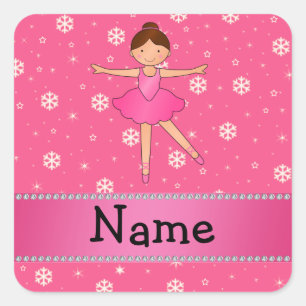 Personalised name ballerina pink snowflakes square sticker