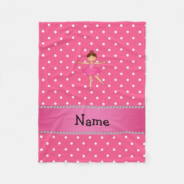 Personalised name ballerina pink white polka dots fleece blanket (Front)
