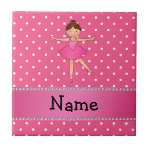 Personalised name ballerina pink white polka dots tile