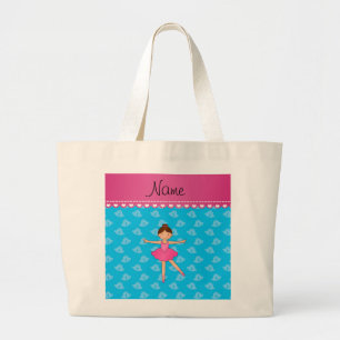 Personalised name ballerina sky blue bells large tote bag