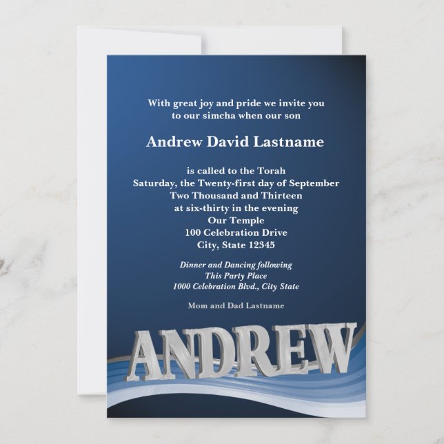Personalised Name Bar Mitzvah Invitation (Front)