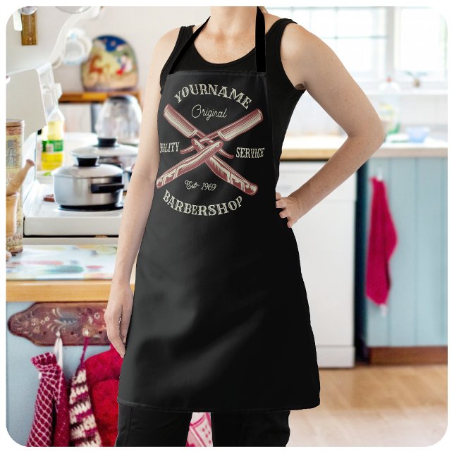 Personalised NAME Barber Straight Razor Barbershop Apron (Creator Uploaded)