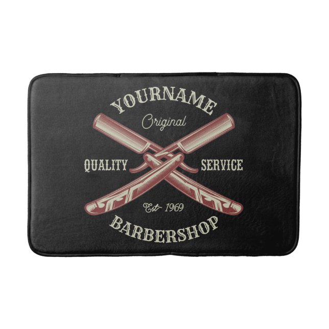 Personalised NAME Barber Straight Razor Barbershop Bath Mat (Front)