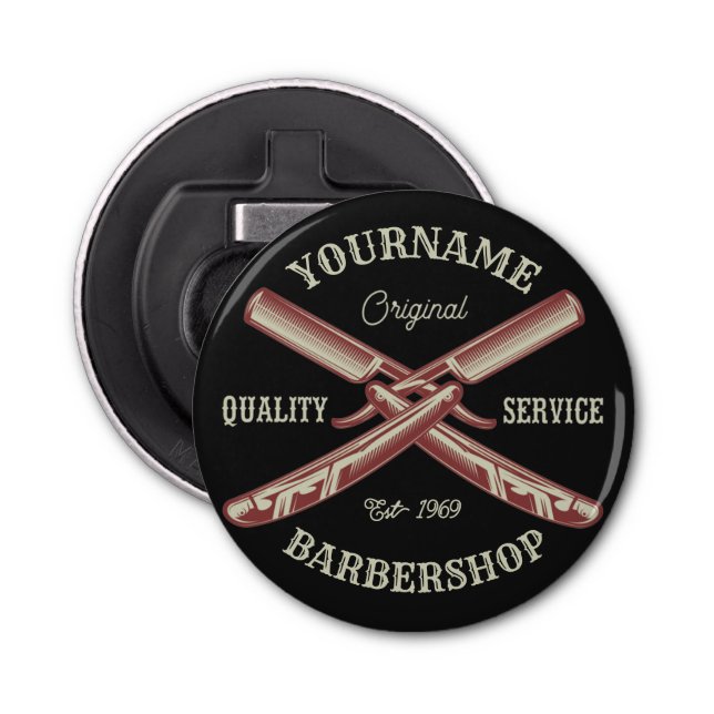 Personalised NAME Barber Straight Razor Barbershop Bottle Opener (Front)