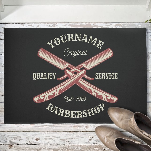 Personalised NAME Barber Straight Razor Barbershop Doormat (Creator Uploaded)