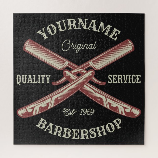 Personalised NAME Barber Straight Razor Barbershop Jigsaw Puzzle (Vertical)