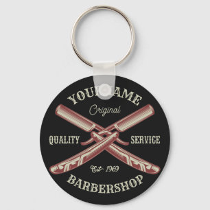 Personalised NAME Barber Straight Razor Barbershop Key Ring