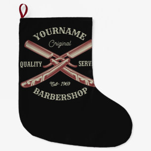 Personalised NAME Barber Straight Razor Barbershop Large Christmas Stocking