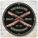 Personalised NAME Barber Straight Razor Barbershop Large Clock<br><div class="desc">Personalised Retro Barber Straight Razor Barber Shop Design - Customise with your Name or Custom Text!</div>