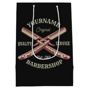 Personalised NAME Barber Straight Razor Barbershop Medium Gift Bag