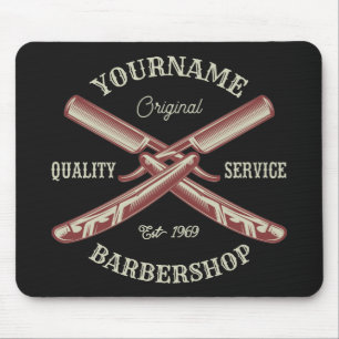Personalised NAME Barber Straight Razor Barbershop Mouse Mat