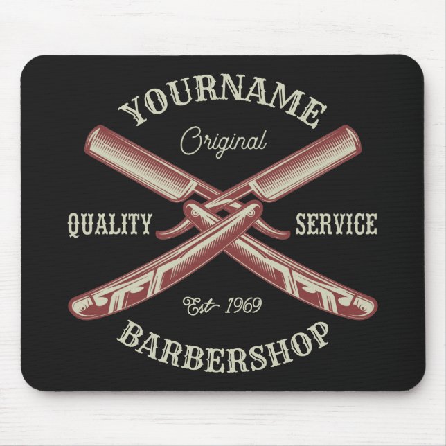 Personalised NAME Barber Straight Razor Barbershop Mouse Mat (Front)