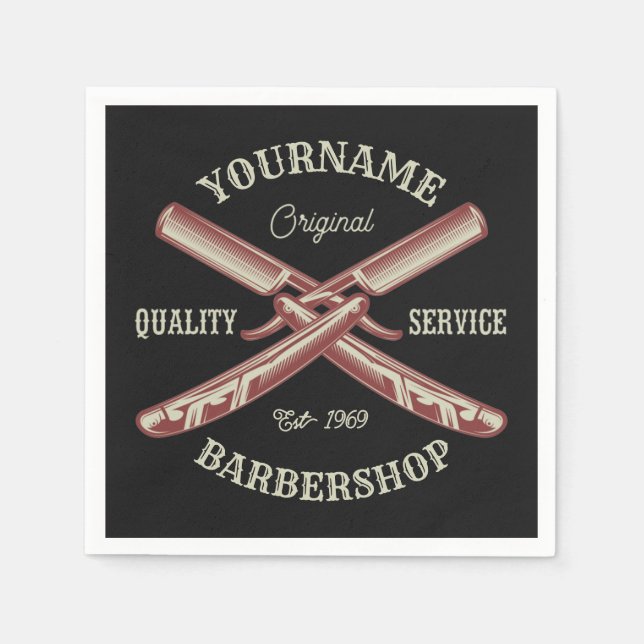 Personalised NAME Barber Straight Razor Barbershop Napkin (Front)