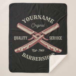 Personalised NAME Barber Straight Razor Barbershop Sherpa Blanket