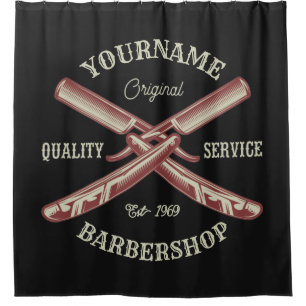 Personalised NAME Barber Straight Razor Barbershop Shower Curtain