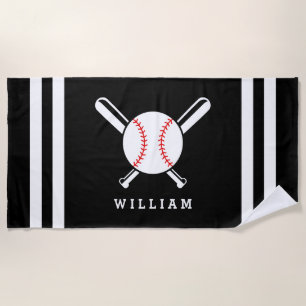 Personalised Name Baseball Black Stripes Beach Towel