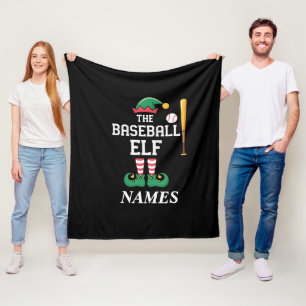 Personalised Name Baseball Elf Family Matching Fleece Blanket