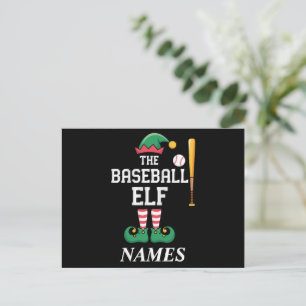 Personalised Name Baseball Elf Family Matching  Holiday Postcard