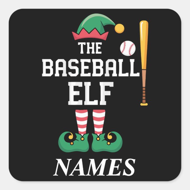 Personalised Name Baseball Elf Family Matching  Square Sticker (Front)