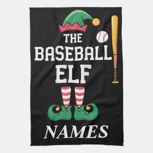 Personalised Name Baseball Elf Family Matching Tea Towel
