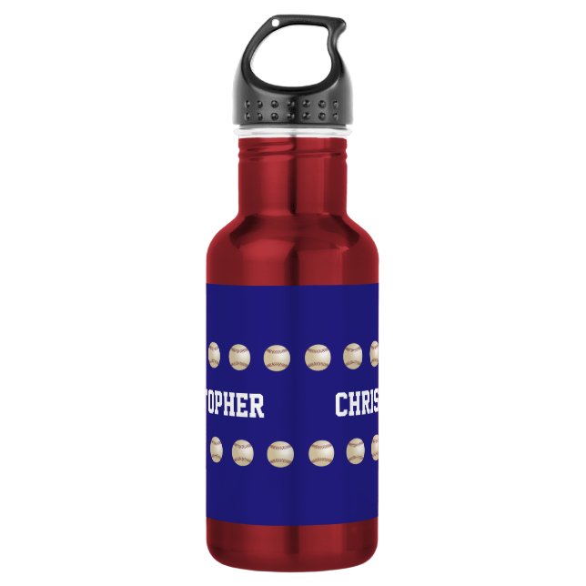 Personalised Name, Baseball, Red and Blue 532 Ml Water Bottle (Front)