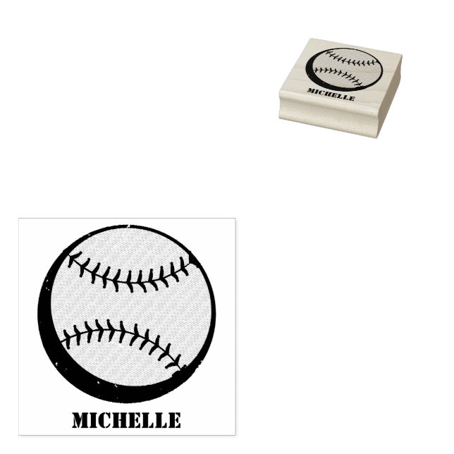 Personalised Name Baseball  Rubber Stamp (Stamped)