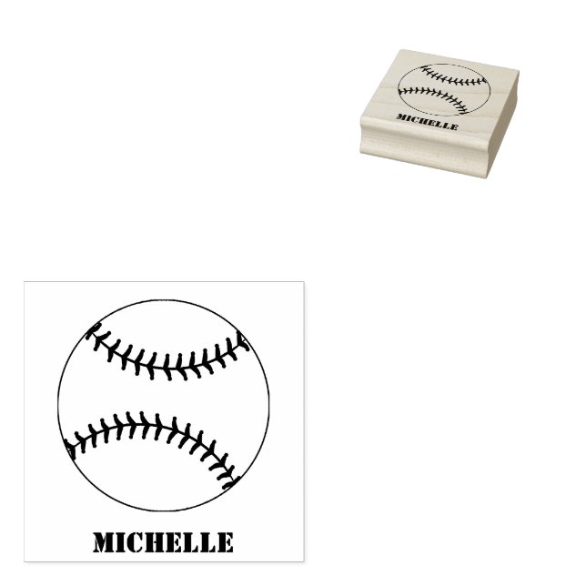 Personalised Name Baseball  Rubber Stamp (Stamped)