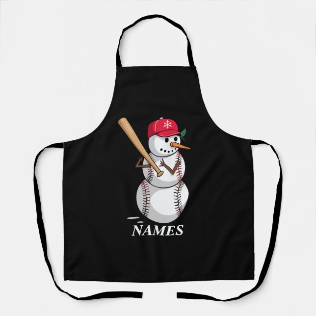 Personalised Name Baseball Snowman Balls Snow Xmas Apron (Front)
