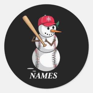 Personalised Name Baseball Snowman Balls Snow Xmas Classic Round Sticker
