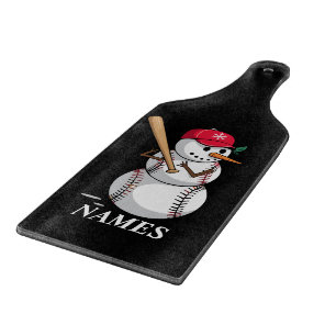 Personalised Name Baseball Snowman Balls Snow Xmas Cutting Board