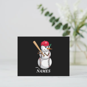 Personalised Name Baseball Snowman Balls Snow Xmas Holiday Postcard