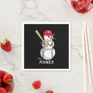 Personalised Name Baseball Snowman Balls Snow Xmas Napkin