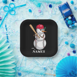 Personalised Name Baseball Snowman Balls Snow Xmas Paper Plate
