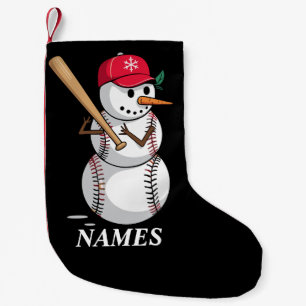 Personalised Name Baseball Snowman Balls Snow Xmas Small Christmas Stocking