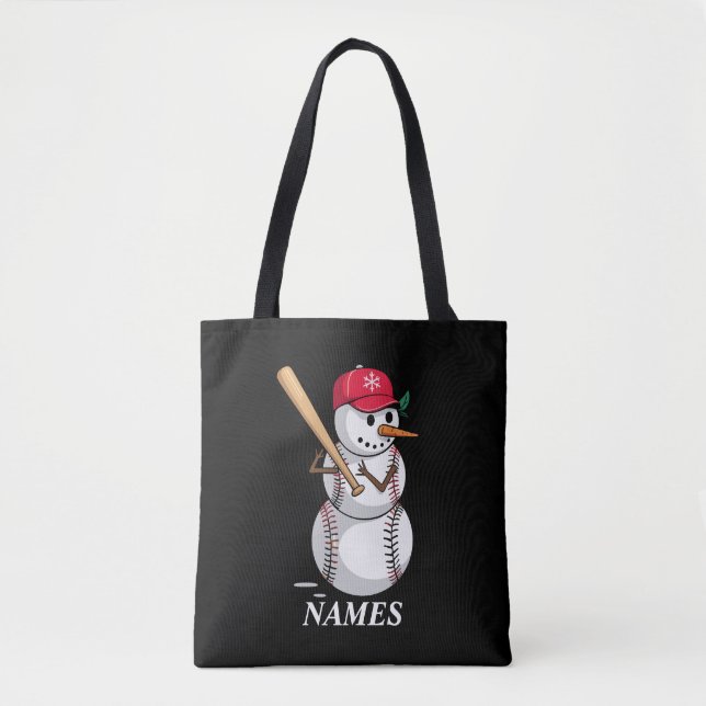 Personalised Name Baseball Snowman Balls Snow Xmas Tote Bag (Front)